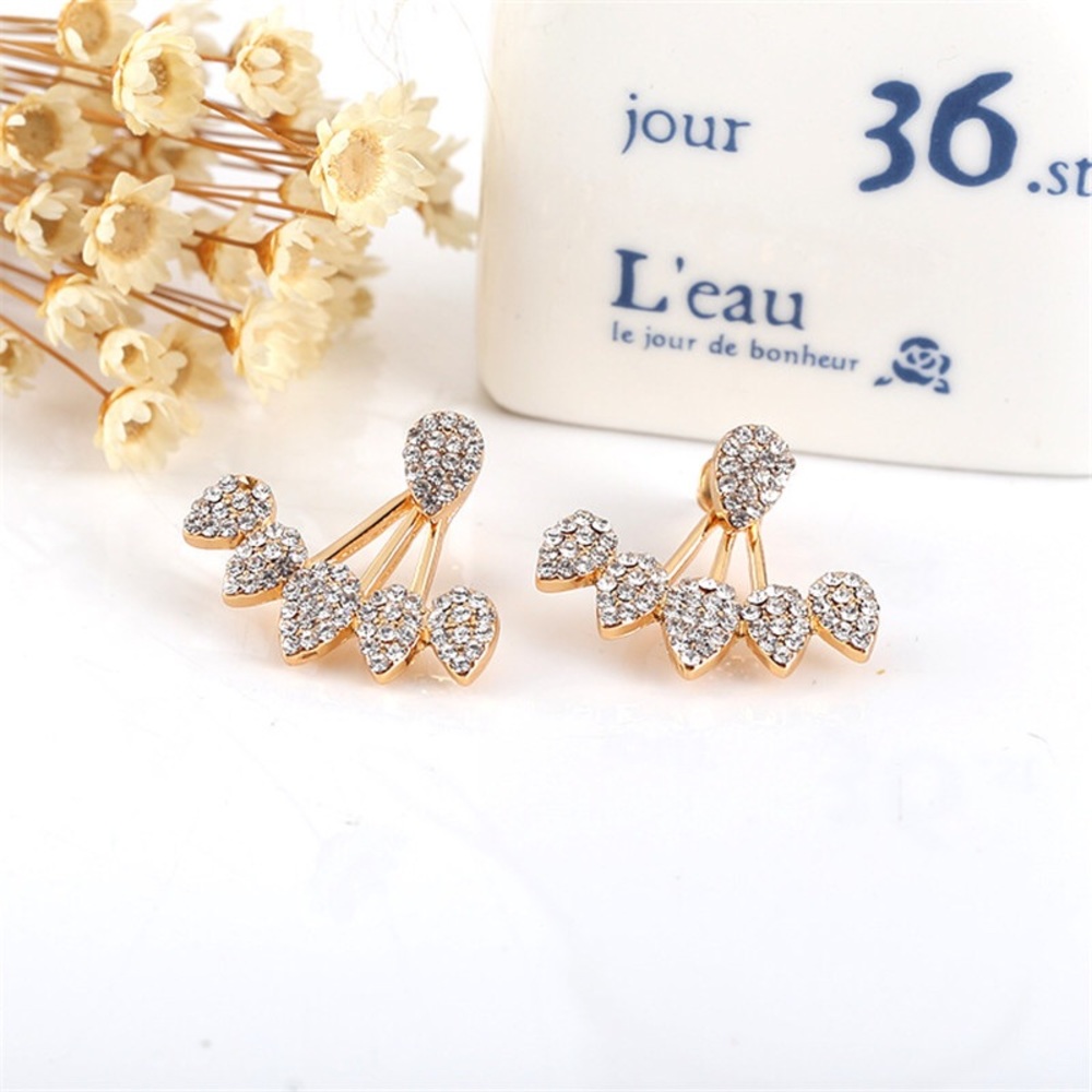 Water Drop Crystal Flower Double Stud Earrings - Picture 4 of 6